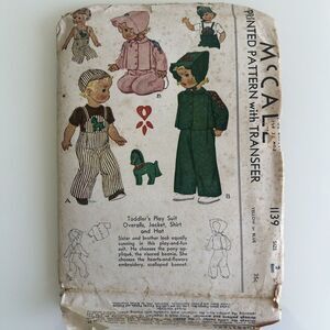 Vintage 1940s McCalls Sewing Pattern 1139 Toddler Playsuit Overalls Jacket Shirt